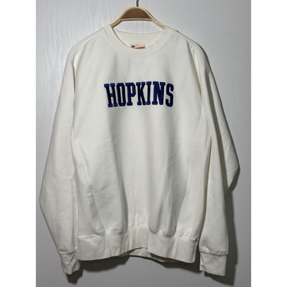 Johns Hopkins MV Sport Pro Weave Sweatshirt Mens Medium White Navy 3D Crewneck
